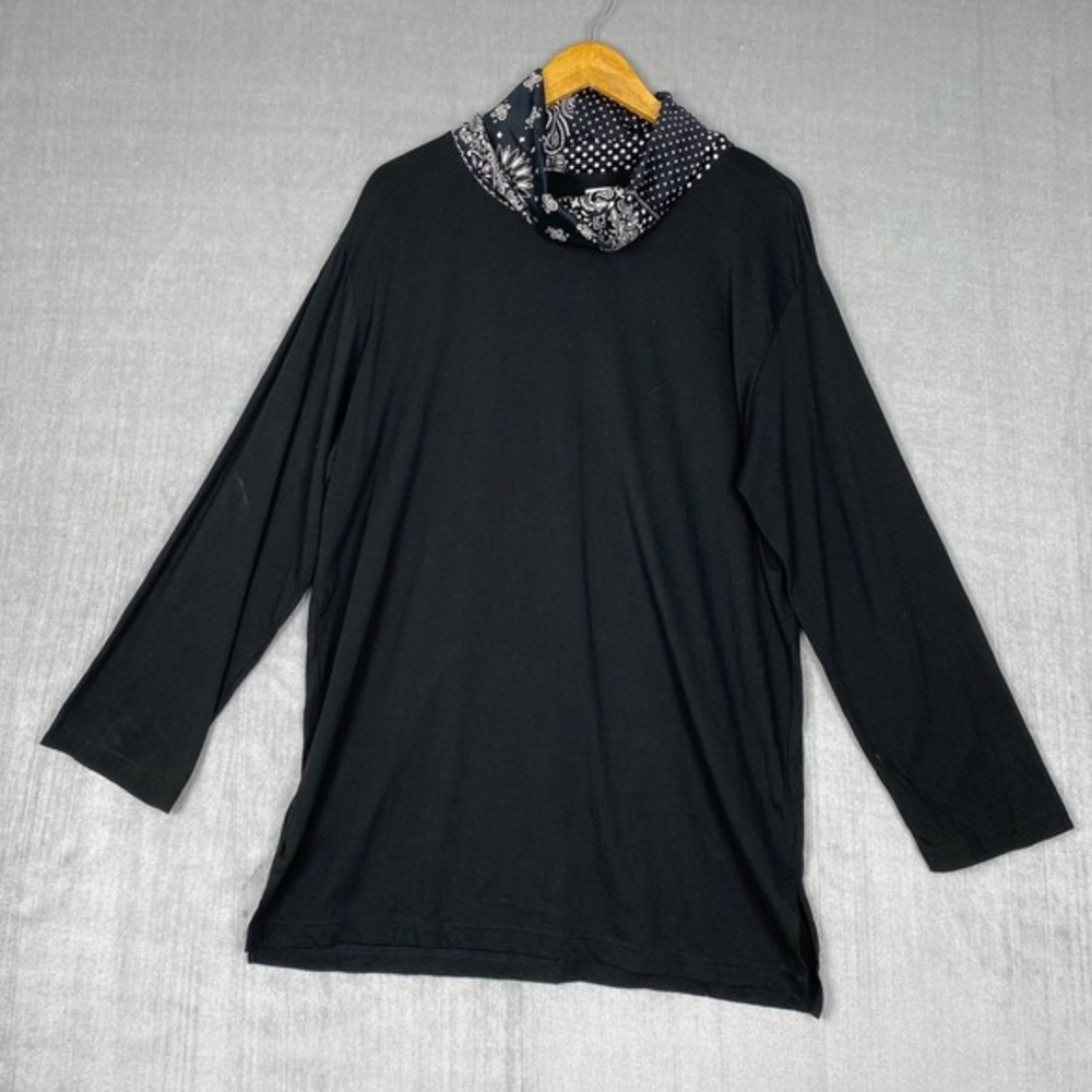 Sasquatchfabrix Womens Top XL Bandana Print Cowl Neck Long Sleeve Made in Japan